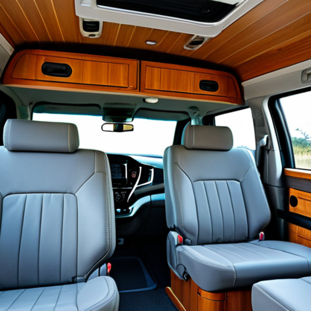 Cozy Interior**

"Kia Carnival interior converted into a campervan, warm lighting, wood paneling, comfortable bed, small kitchen area, safe for work, appropriate content, fully clothed, modest, professional, perfect anatomy, correct proportions, natural pose, well-formed hands, proper finger count, natural body proportions."

**