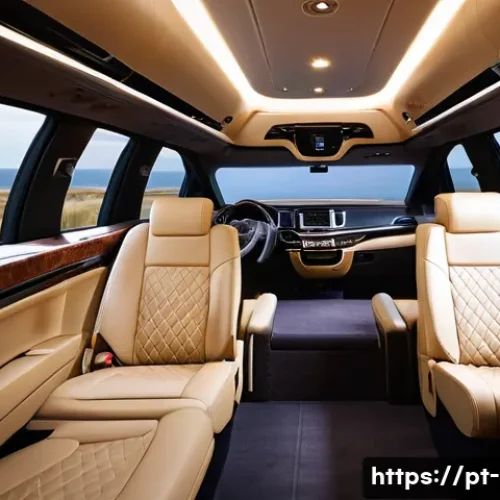 기아 카니발 리무진 내부 옵션 - **Prompt:** A luxurious and spacious interior of a Kia Carnival Limousine, viewed from the third row...
