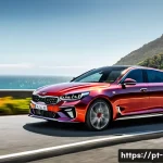 기아 K5 GT 모델 시승기 - **Prompt for Exterior Design:**
    "A stunning wide-angle shot of the Kia K5 GT, parked elegantly o...