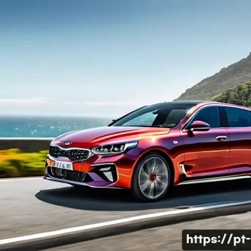 기아 K5 GT 모델 시승기 - **Prompt for Exterior Design:**
    "A stunning wide-angle shot of the Kia K5 GT, parked elegantly o...