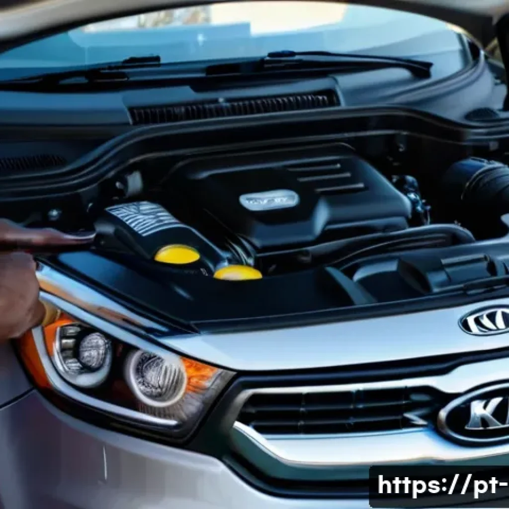 기아 차량 엔진 관리 팁 - A detailed close-up of a mechanic’s hands wearing gloves, carefully changing the engine oil in a Kia...